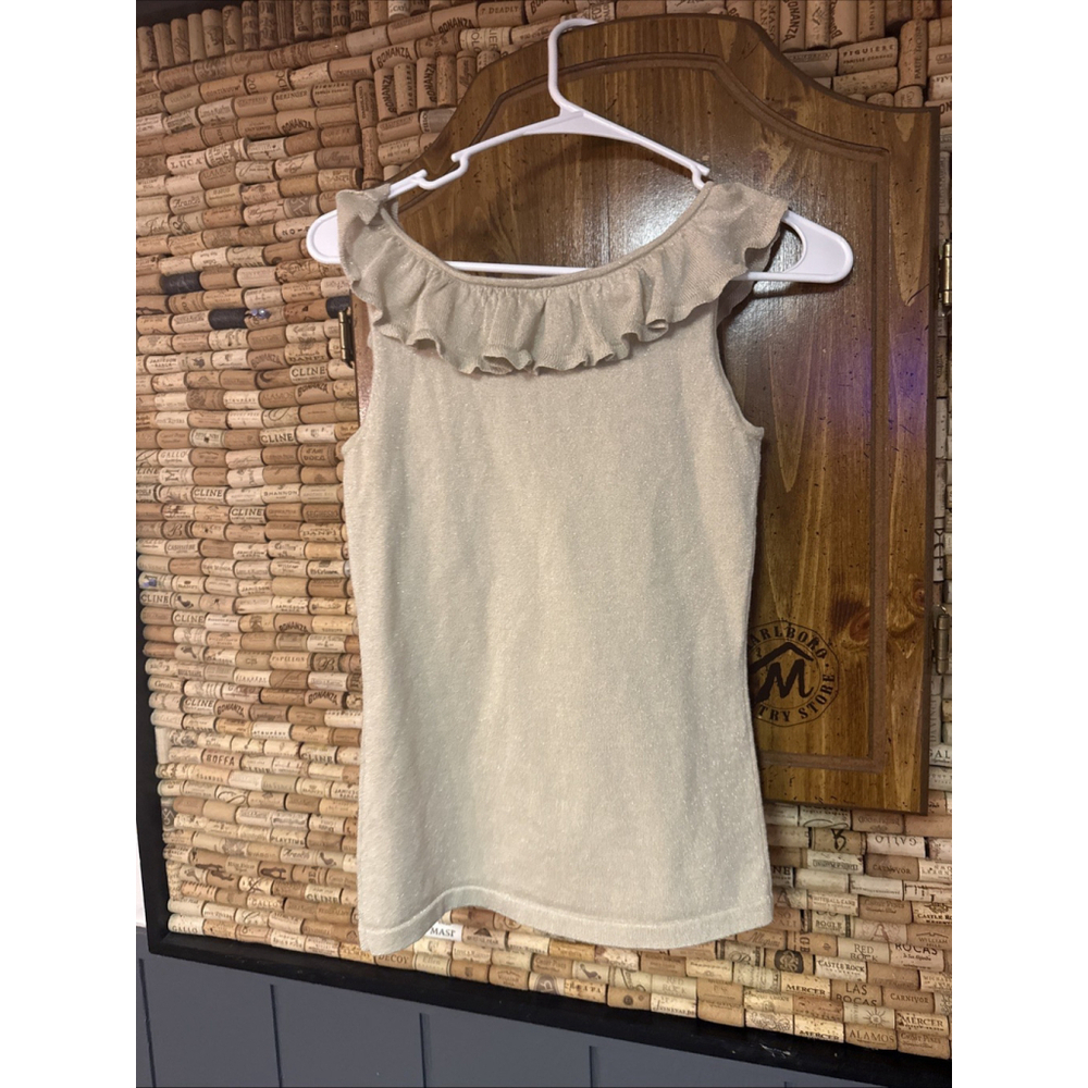 Vintage Y2K White House Black Market Gold Metallic Top Tank Ruffled sz XS - Picture 6 of 6